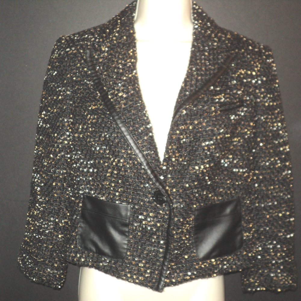 Vince Camuto Sz 6 Boucle Tweed Blazer Jacket Black